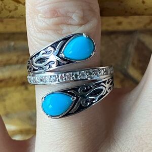 Sleeping Beauty Turquoise Sterling Silver Bypass Ring Size 7